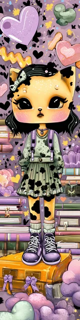 Free kawaii cats bookmark featuring an orange cat sitting with books